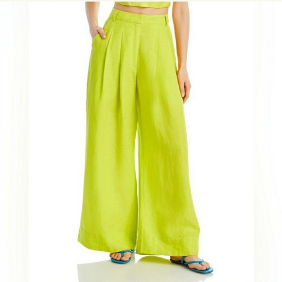 Set of Farm Rio Palm Tree Richilier Blouse & Linen Wide Leg Pants - Medi… - Picture 16 of 16